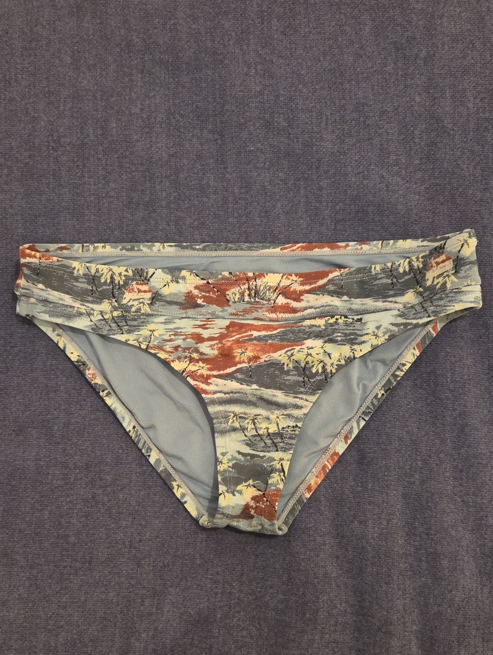 Printed Womem's Bikini Bottoms in Green and Rust-Tone